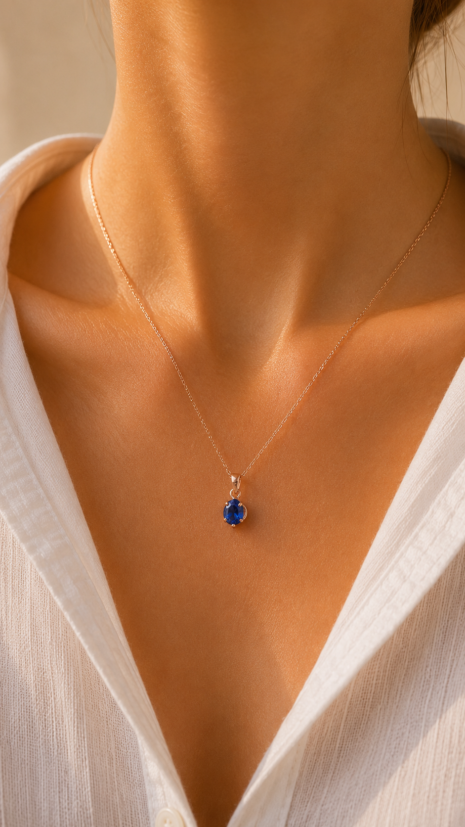 Safir Damla Kolye