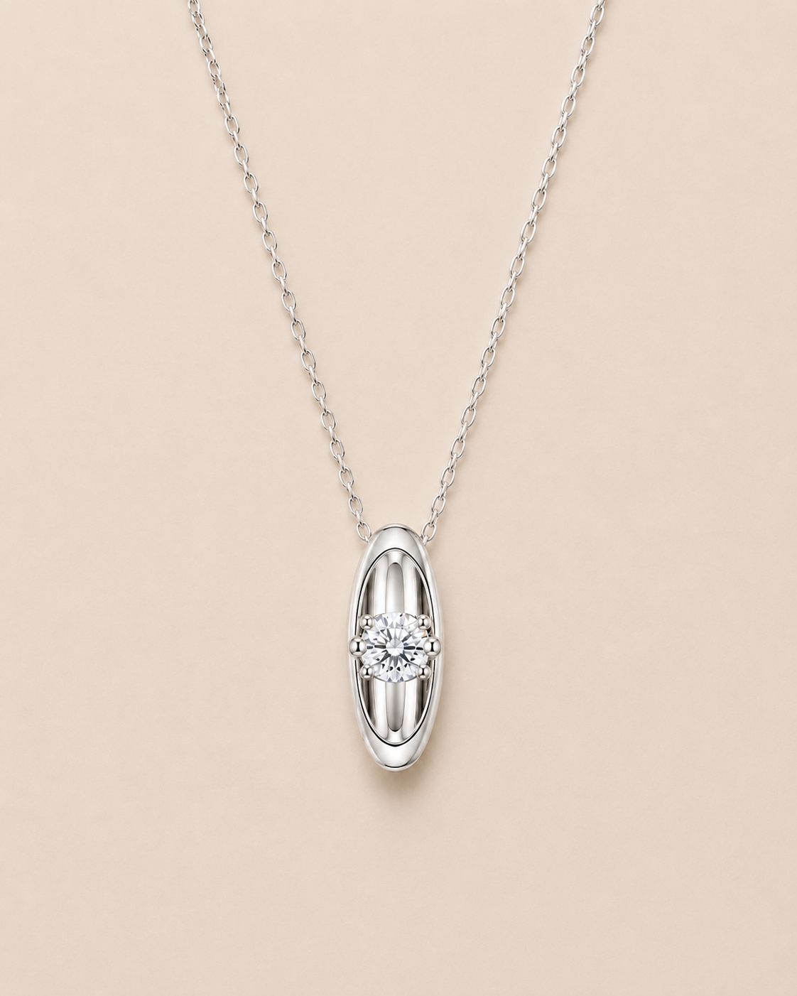 Oval Zirkon Tek Taş Kolye JR