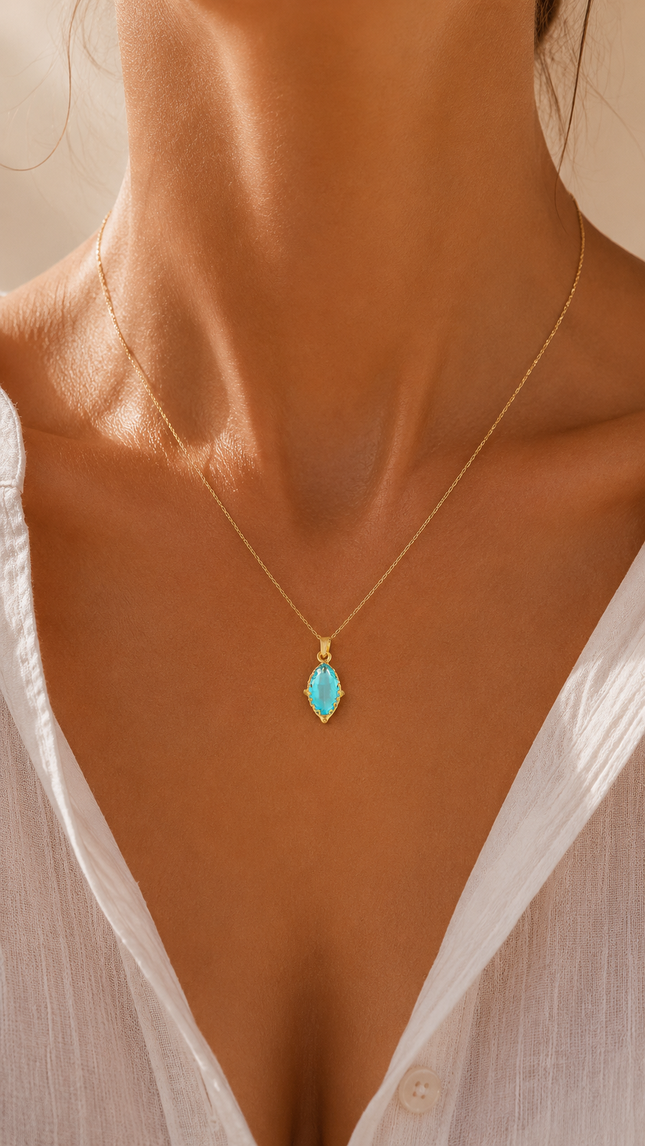 Marquise Aquamarin Kolye