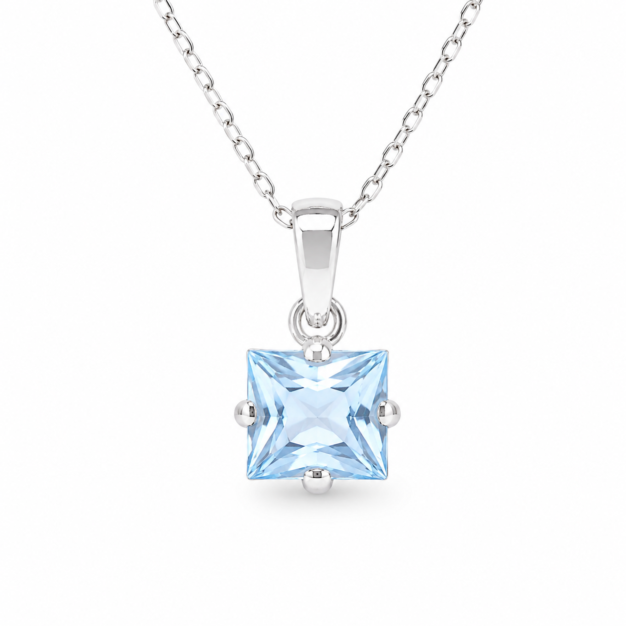 Princess Cut Aquamarin Kolye