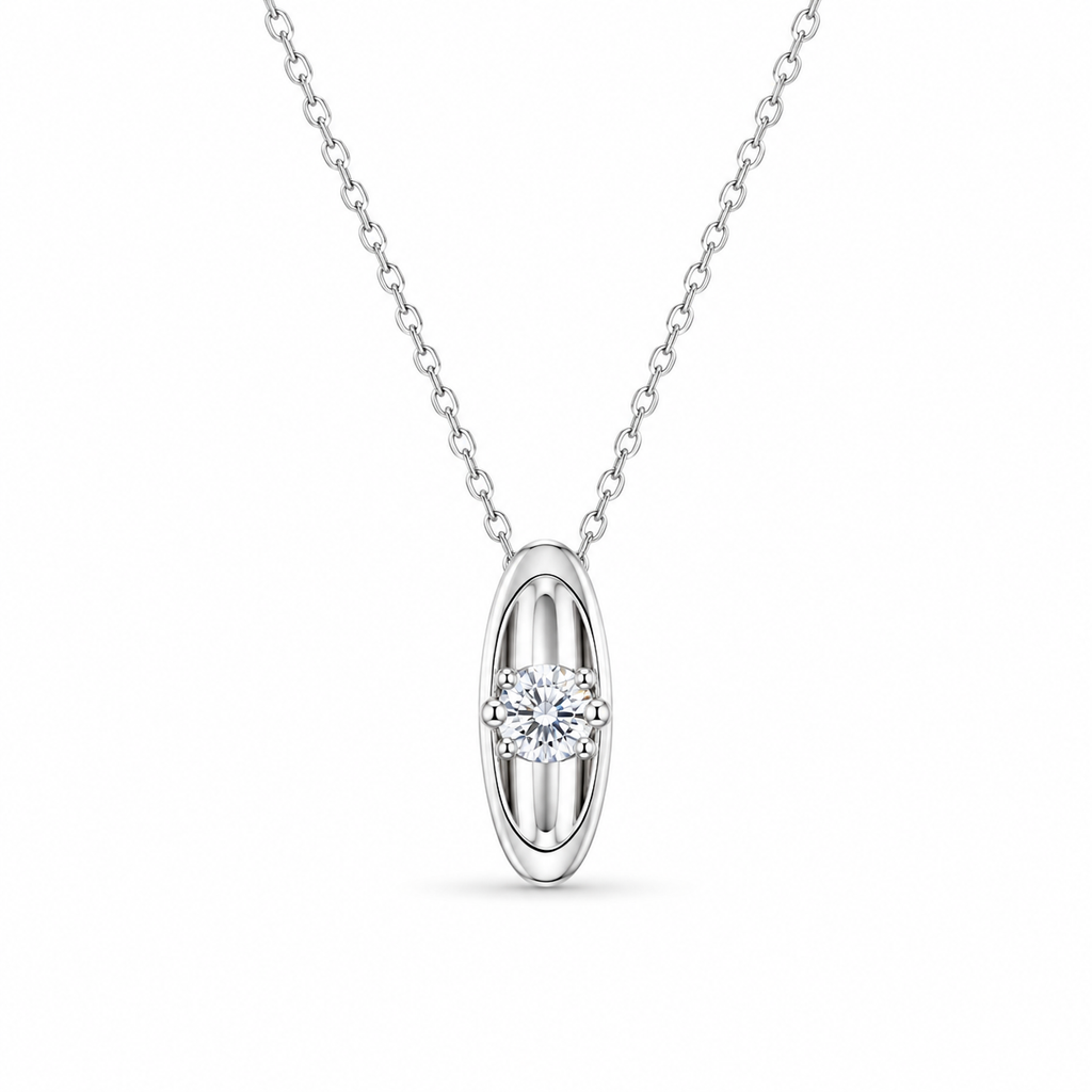 Oval Zirkon Tek Taş Kolye JR